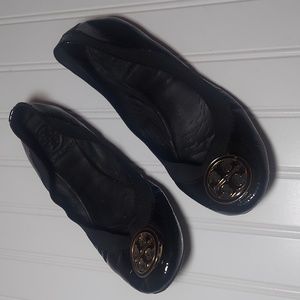 Tory Burch Caroline black patent leather ballet flats